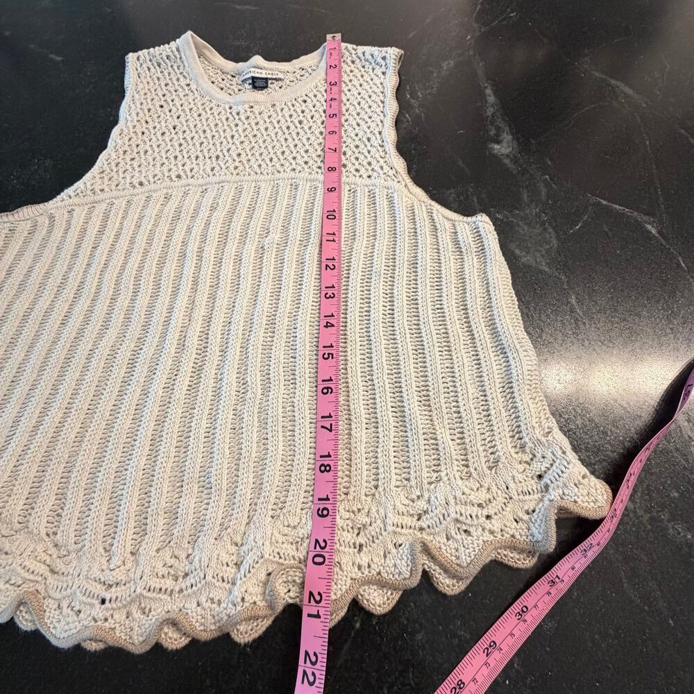 American Eagle Crochet Tank XL Cream Boho Scallop Hem Sweater Vest - Picture 9 of 10